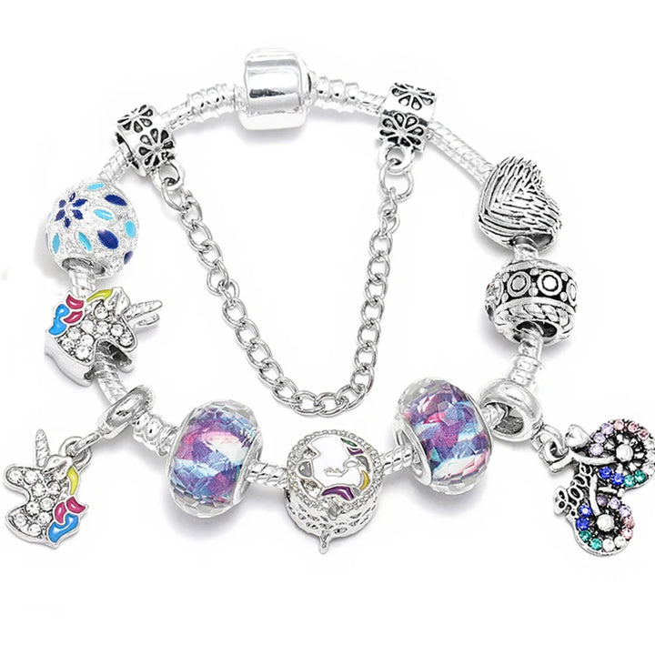 Elegant Charm Bracelet – Cherry Blossom, Heart & Crystal Beads