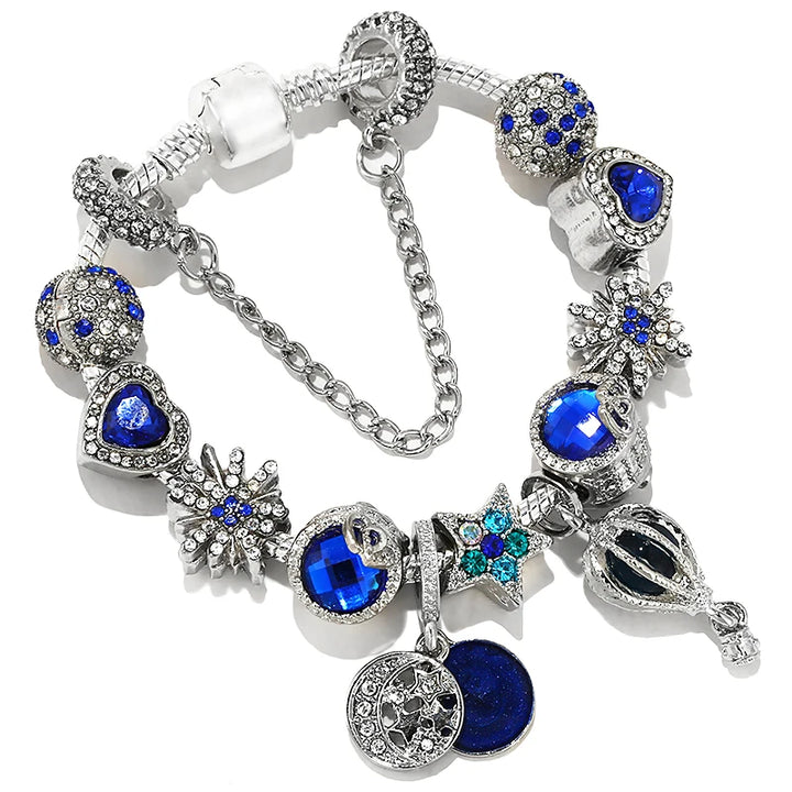 Elegant Charm Bracelet – Cherry Blossom, Heart & Crystal Beads