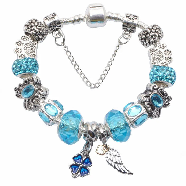 Elegant Charm Bracelet – Cherry Blossom, Heart & Crystal Beads