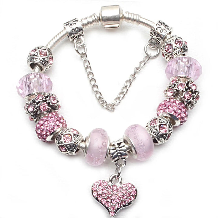 Elegant Charm Bracelet – Cherry Blossom, Heart & Crystal Beads