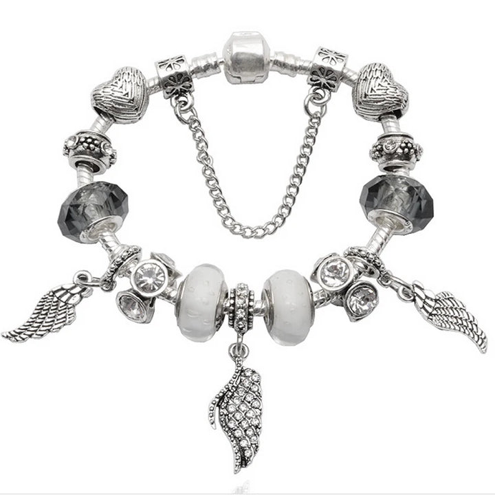 Elegant Charm Bracelet – Cherry Blossom, Heart & Crystal Beads
