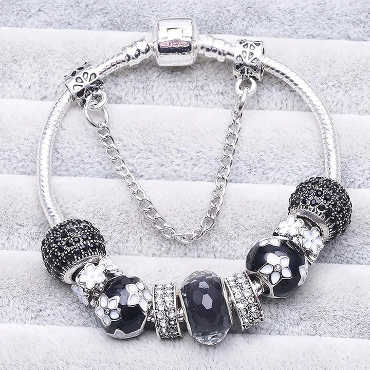 Elegant Charm Bracelet – Cherry Blossom, Heart & Crystal Beads