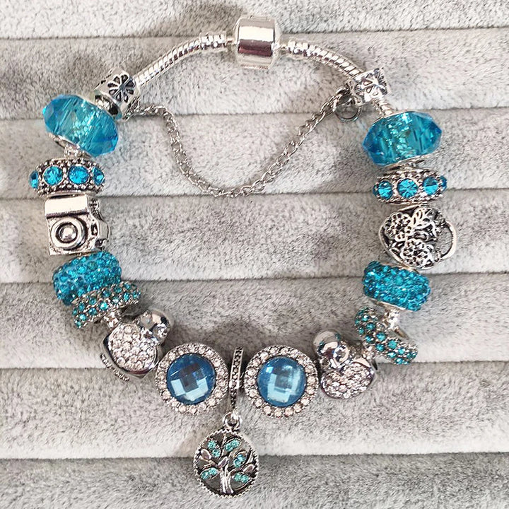 Elegant Charm Bracelet – Cherry Blossom, Heart & Crystal Beads