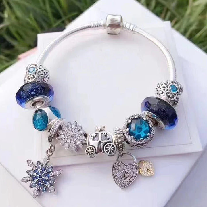 Elegant Charm Bracelet – Cherry Blossom, Heart & Crystal Beads